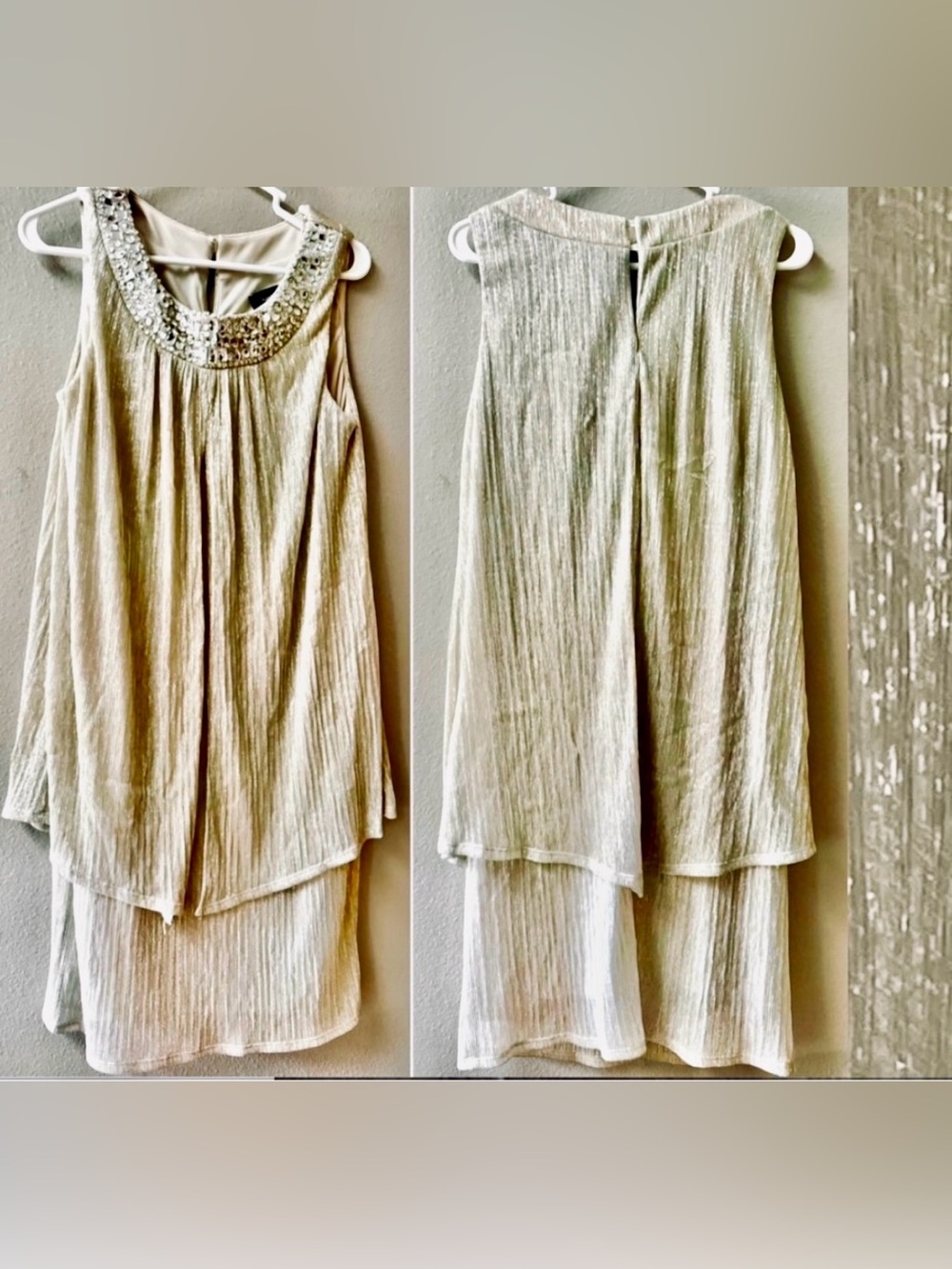 R&M Richards Formal Embellished Dress Silver Metallic Shiny Sleeveless Size 12
